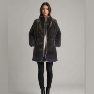 Vintage Borgessa Sears Dark Brown Faux Fur MOBWIFE Plush Coat Size 10 Mid Length